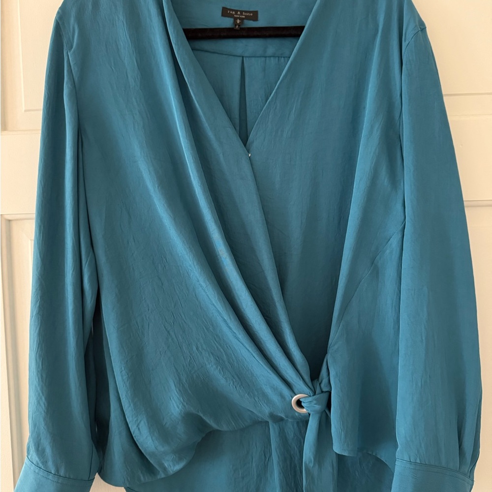 rag & bone Teal Wrap Blouse size L